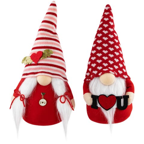 Plush "I Heart U" Valentine's Day Gnomes  -12" - Set of 2