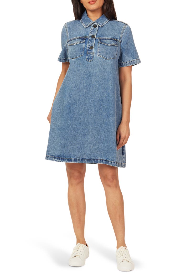 Short Sleeve Denim Polo Dress, Main, color, BEVERLY HILLS