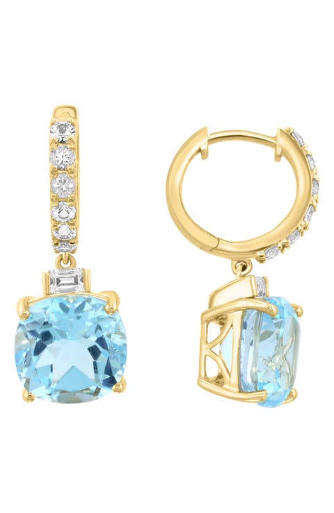 Sky Blue Topaz & Diamond Drop Earrings