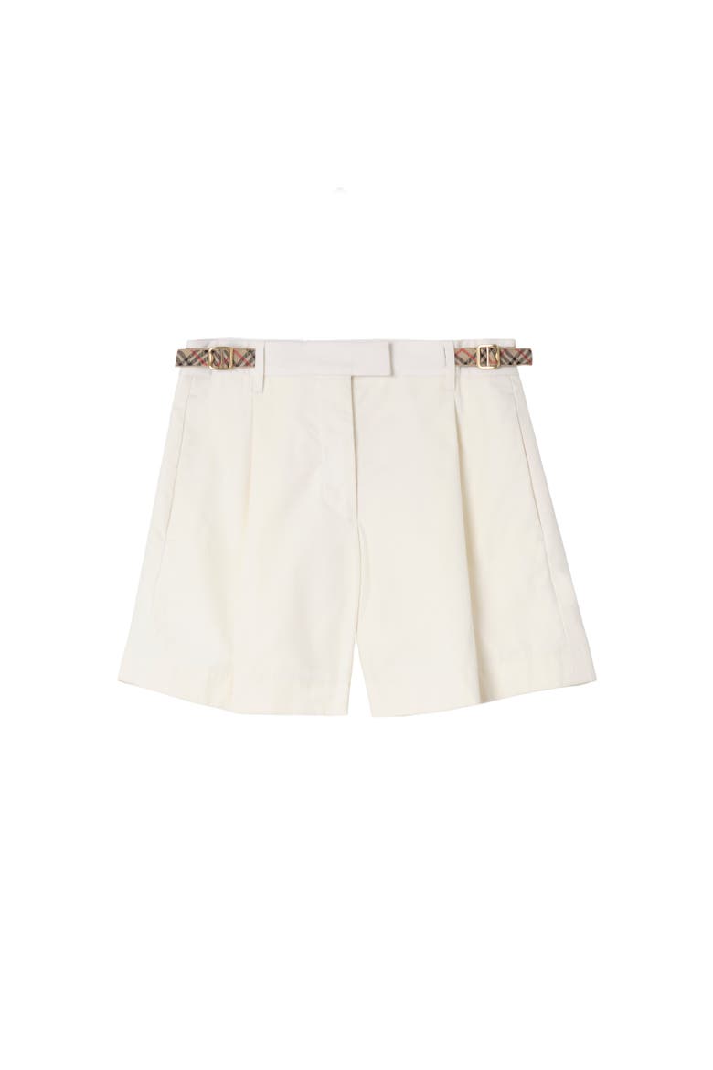 Check Trim Cotton Poplin Shorts, Alternate, color, Seashell white