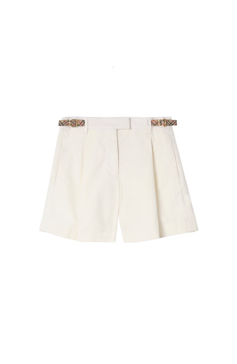 Burberry Check Trim Cotton Poplin Shorts, Alternate, color, Seashell White
