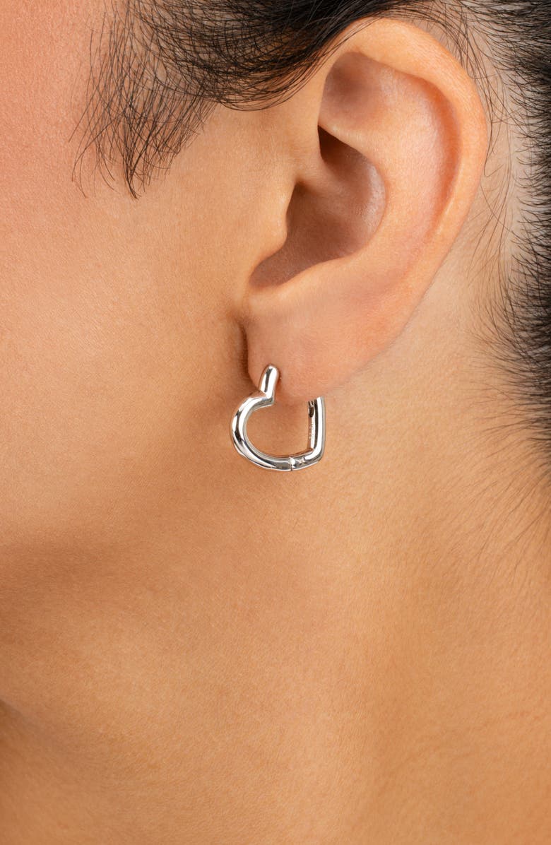 Sterling Forever Elle Heart Hoop Earrings, Alternate, color, Silver