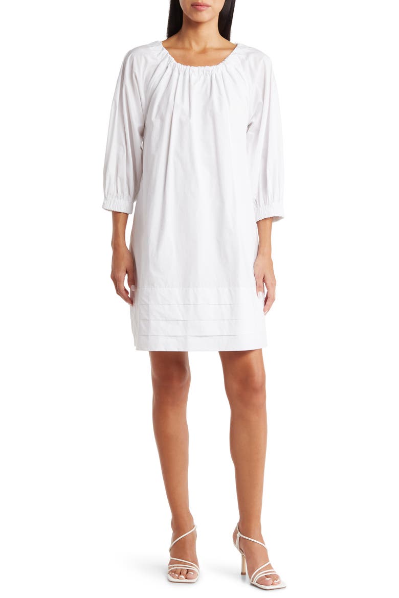Pleated Hem Cotton Minidress, Main, color, WHITE