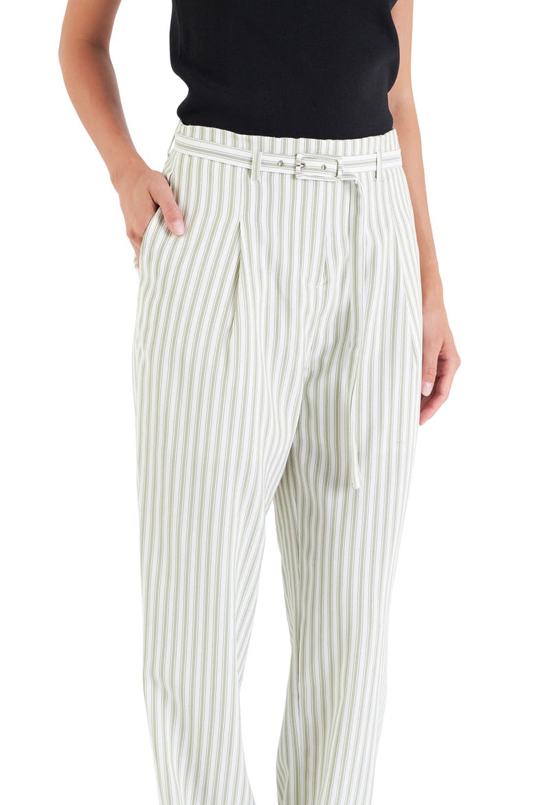 Stripe Belted High Waist Pants, Alternate, color, OFF WHITE/ GREEN