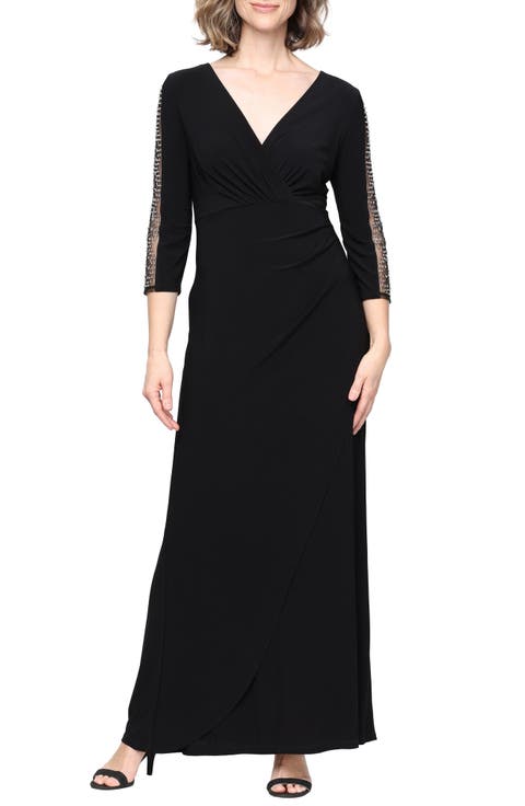 Beaded Sleeve Empire Waist Gown