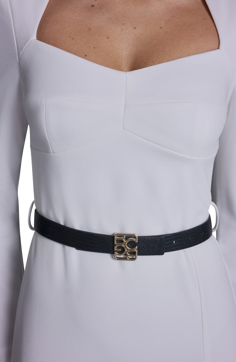BCBG Long Sleeve Belted Crepe Sheath Dress, Alternate, color, Cream
