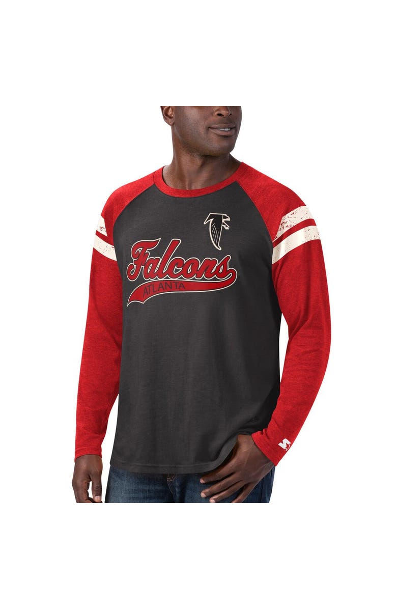 STARTER Men's Starter Black/Red Atlanta Falcons Throwback League Raglan Long Sleeve Tri-Blend T-Shirt, Alternate, color, 