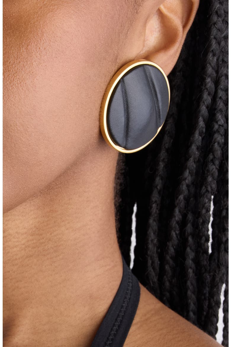 The Chloé Pleats Leather Clip-On Earrings, Alternate, color, BLACK