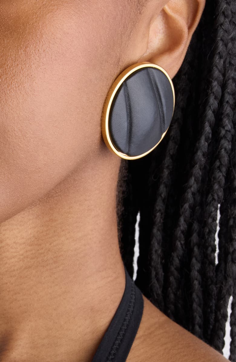 Chloé The Chloé Pleats Leather Clip-On Earrings, Alternate, color, Black