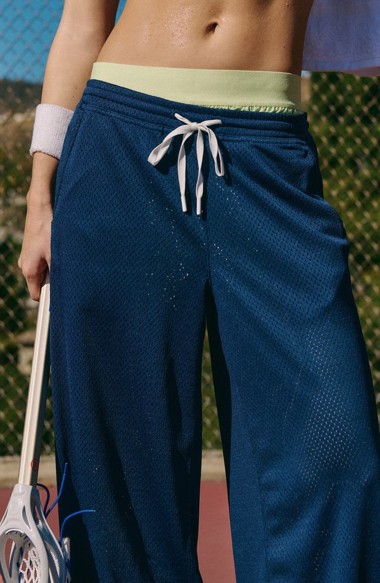 Free People FP Movement Overtime Wide Leg Mesh Pants, Alternate, color, Midnight Navy