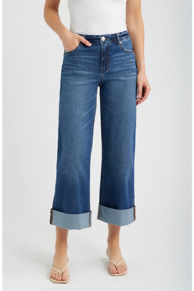 High Waist Rolled Cuff Wide Leg Jeans, Main, color, TUSCON