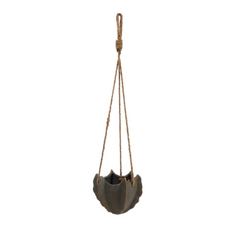 Hanging Stoneware Cactus Shaped Planter with Rope, Multicolor