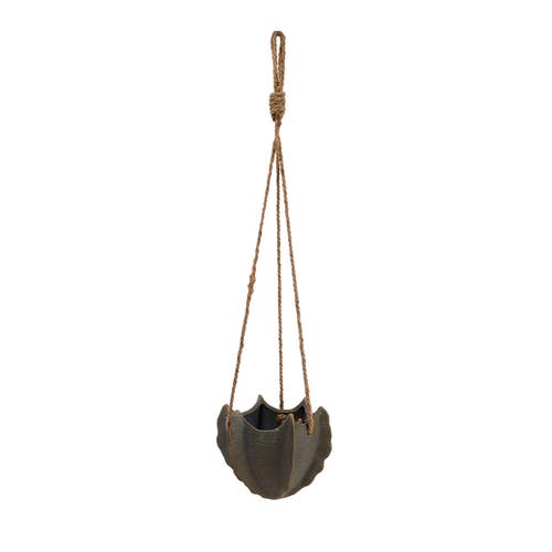 Storied Home Hanging Stoneware Cactus Shaped Planter With Rope, Multicolor In Blue