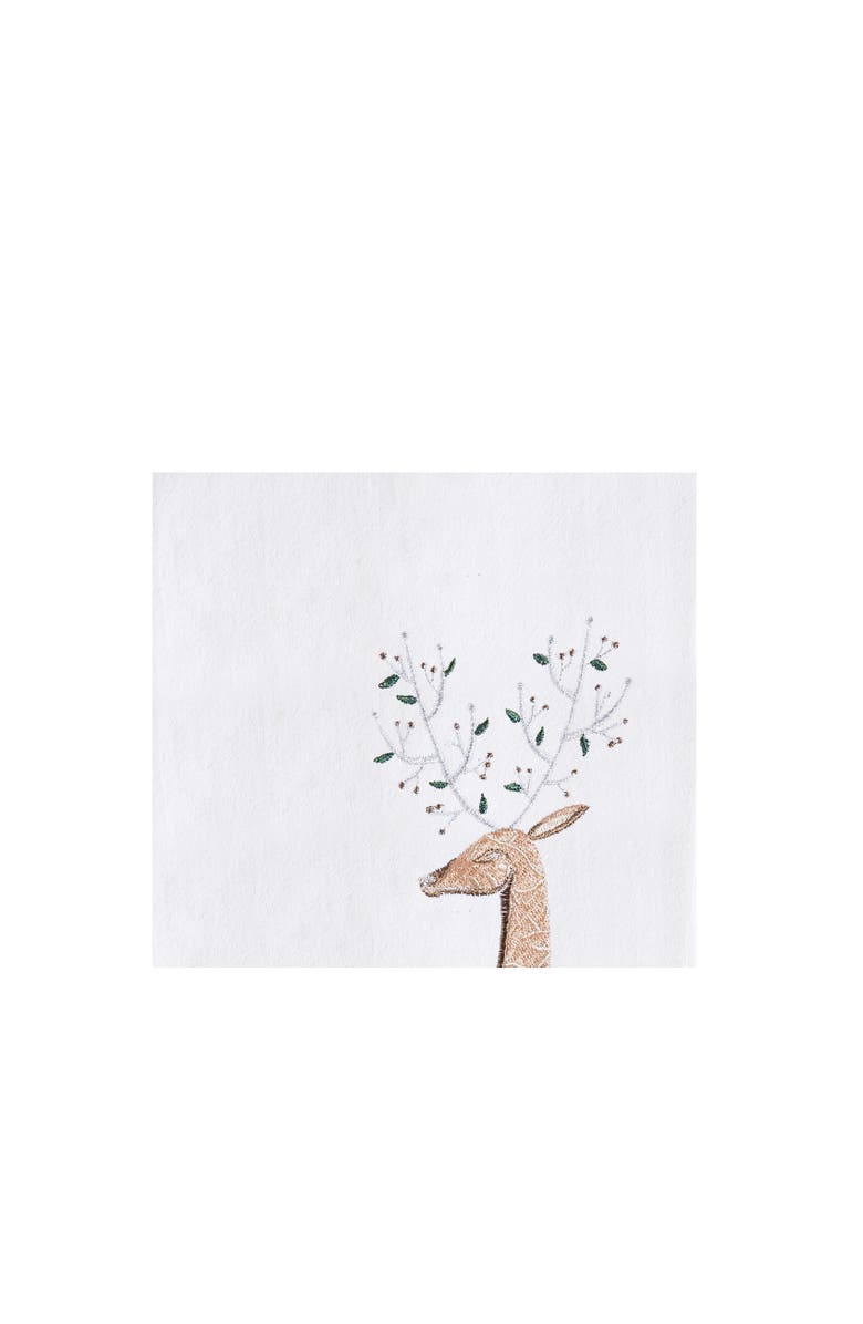 C&F Home Reindeer Christmas Wreath 100% Cotton Embroidered Flour Sack Dishtowel, Alternate, color, White