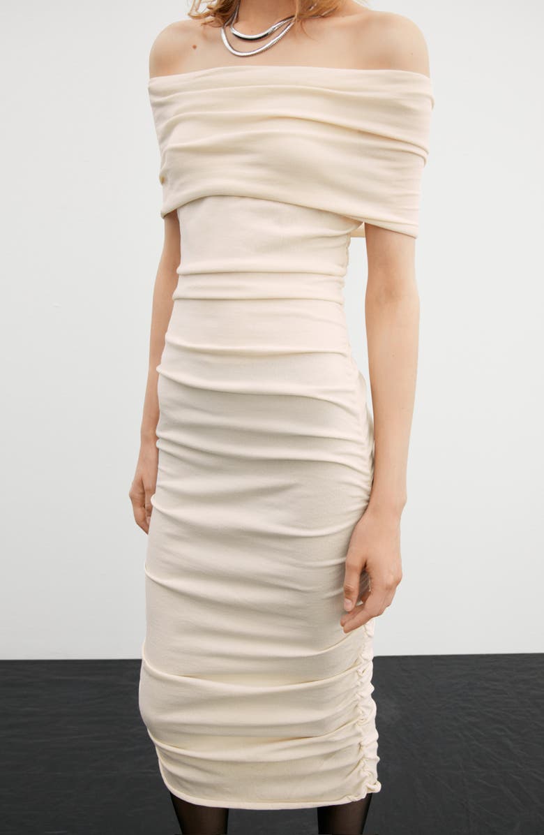 MANGO Off the Shoulder Ruched Dress, Alternate, color, 