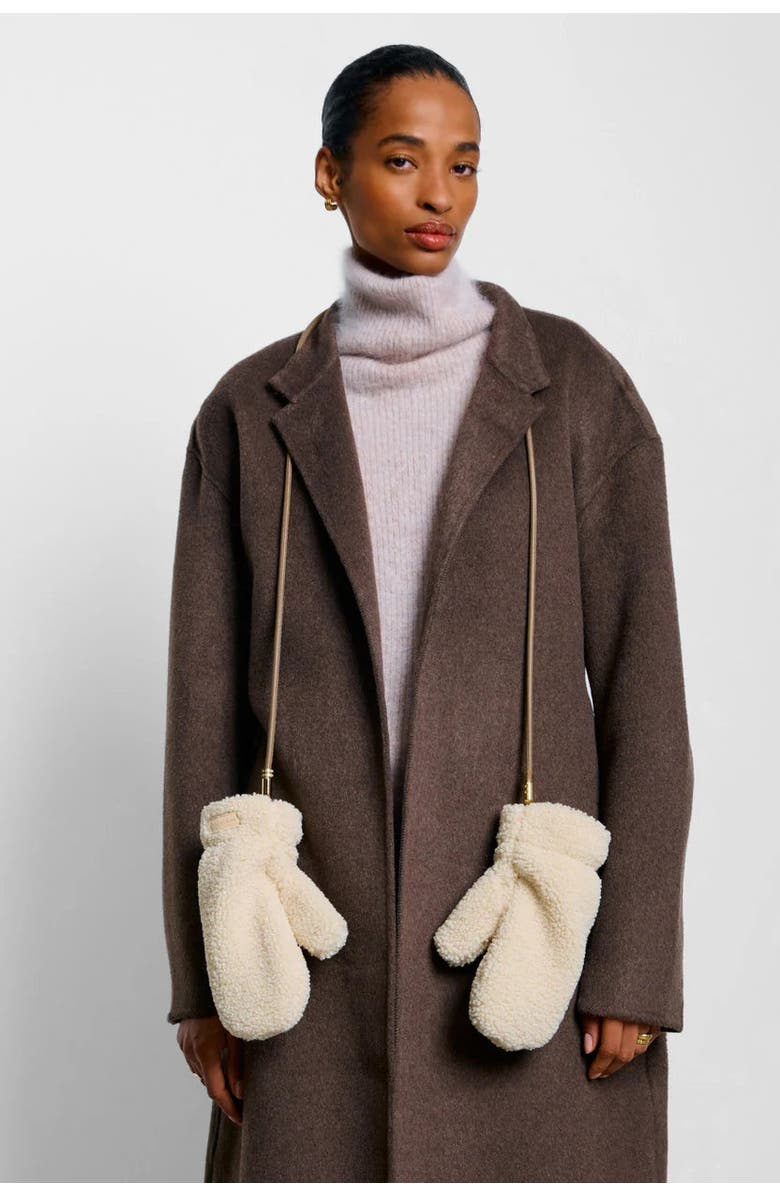 Katie Loxton Teddy Mittens with Cord in Cream, Alternate, color, 