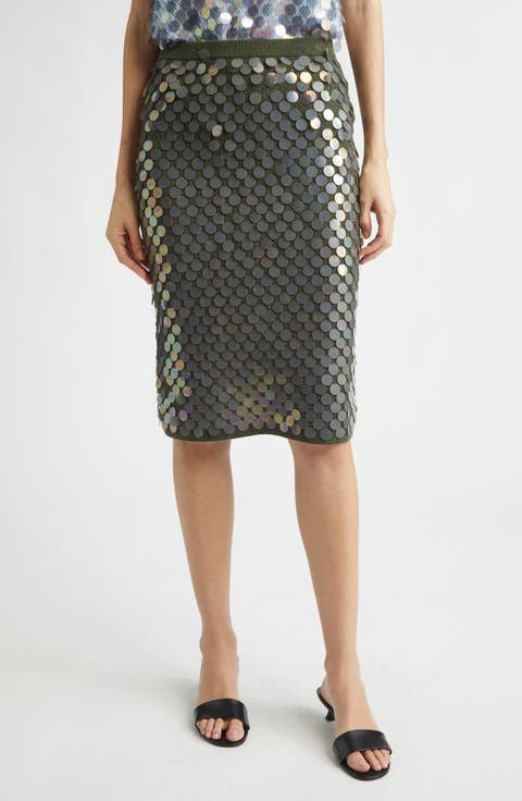 Matteo Pointelle Knit Paillette Merino Wool & Cashmere Sweater Skirt