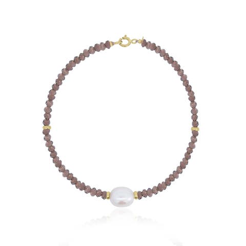 Garnet Bead Pearl Bracelet