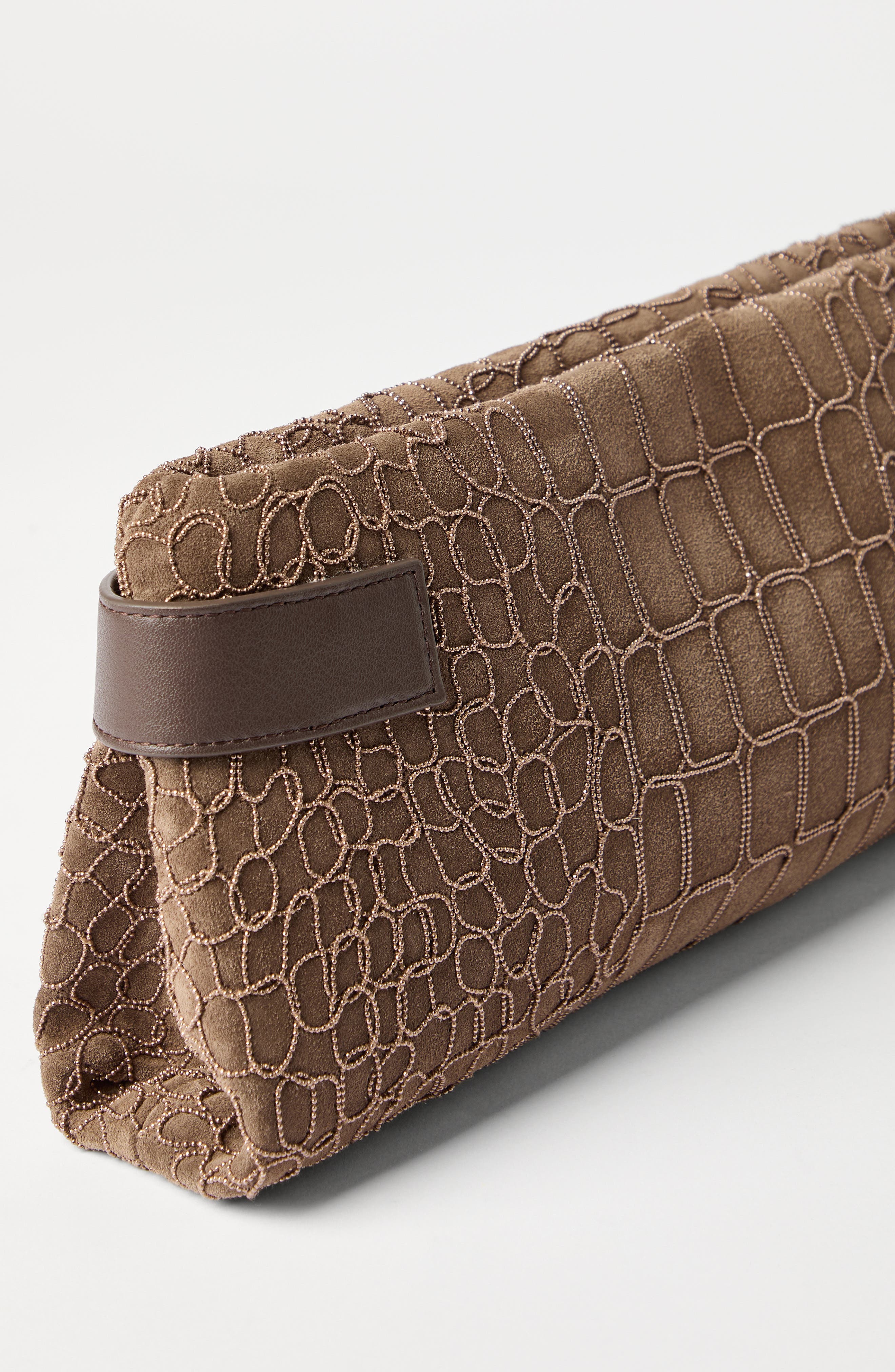 Brunello Cucinelli Essence pouch bag with croc embroidery, Alternate, color, Brown