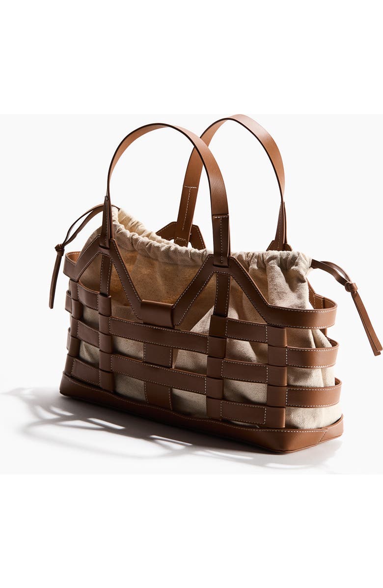 H&M Large drawstring-detail tote bag, Alternate, color, Brown/Light Beige