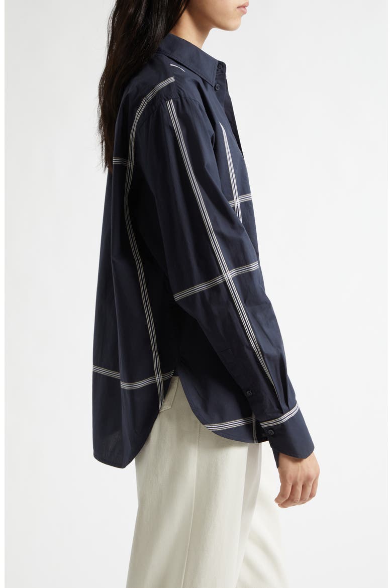 Saturday Asymmetric Check Cotton Button-Up Shirt, Alternate, color, SKY CAPTAIN