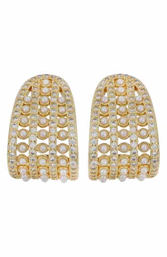 Faux Pearl & Crystal Hoop Earrings