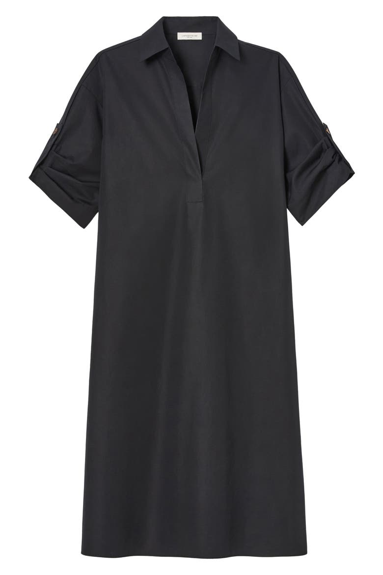 Roll Tab Sleeve Cotton Popover Dress, Alternate, color, BLACK