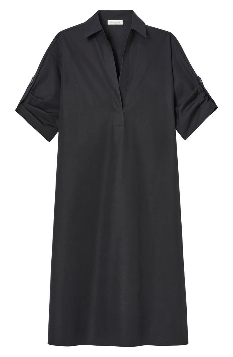 Lafayette 148 New York Roll Tab Sleeve Cotton Popover Dress, Alternate, color, Black