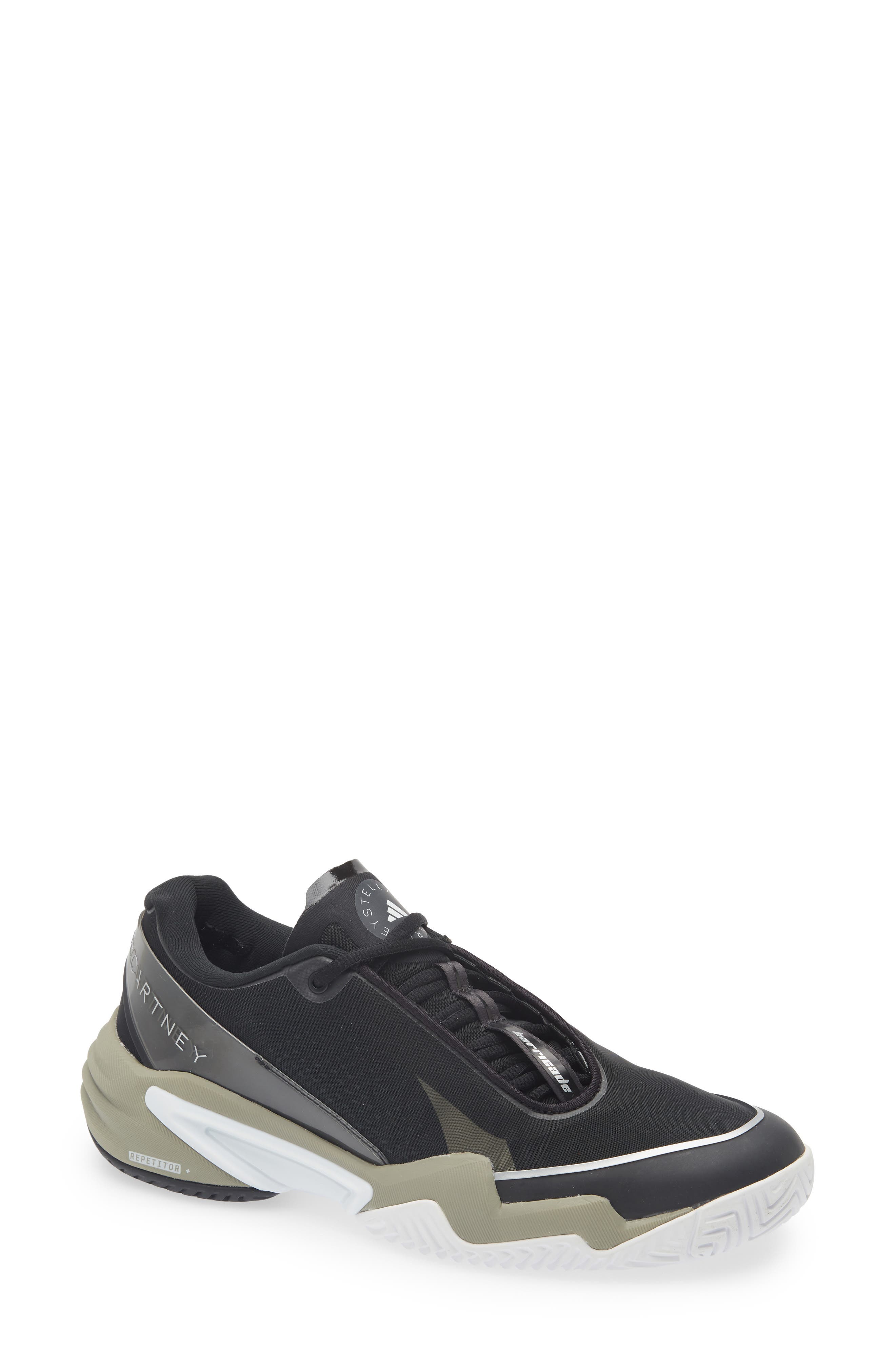 adidas by Stella McCartney Barricade Tennis Sneaker, Main, color, Black/ Silver/ Almond Milk