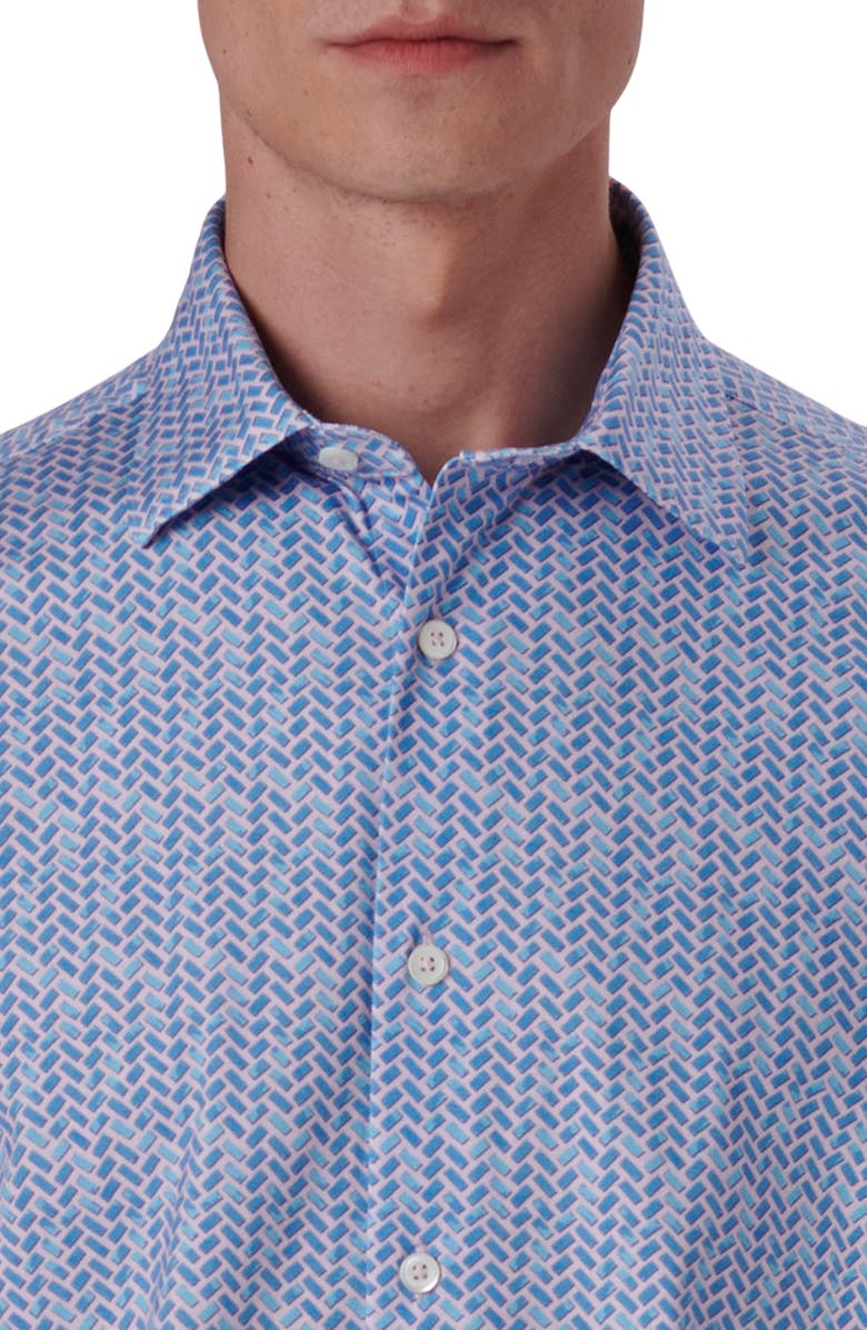 Bugatchi Miles OoohCotton<sup>®</sup> Geo Print Short Sleeve Button-Up Shirt, Alternate, color, Pink