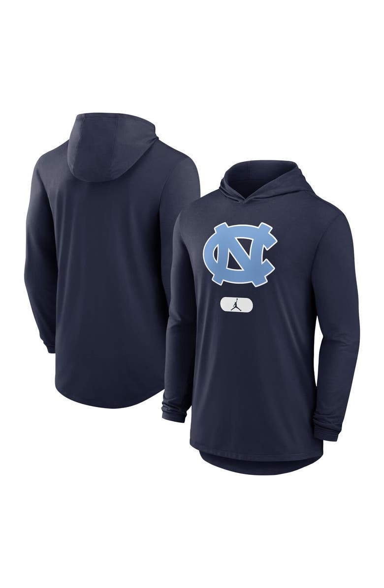 Jordan Brand Men's Jordan Brand Navy North Carolina Tar Heels Lightweight Performance Long Sleeve Hoodie T-Shirt, Main, color, 