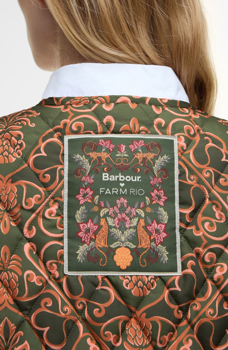Barbour x FARM Rio Fernanda Quilted Vest, Alternate, color, Pineapple/ Green Heart Print