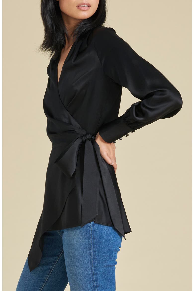 Viv Silk Wrap Top, Alternate, color, BLACK