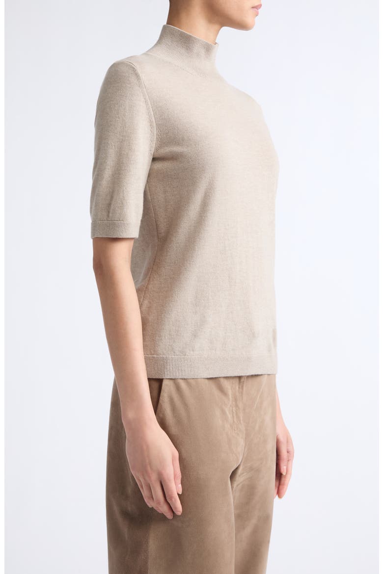 Mock Neck Short Sleeve Sweater, Alternate, color, BEIGE