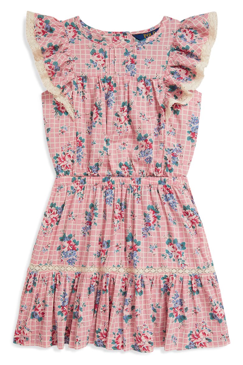 Kids' Lace Trim Flutter Sleeve Top & Skirt Set, Main, color, ELLIS FLORAL