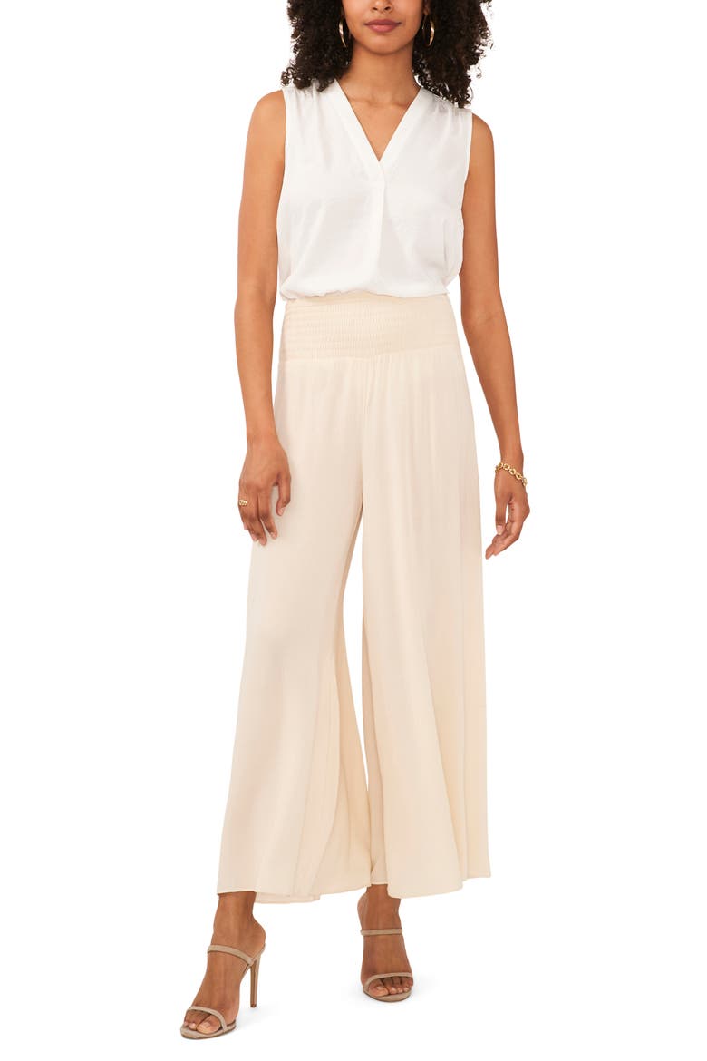 Smocked Crop Wide Leg Pants, Alternate, color, BIRCH