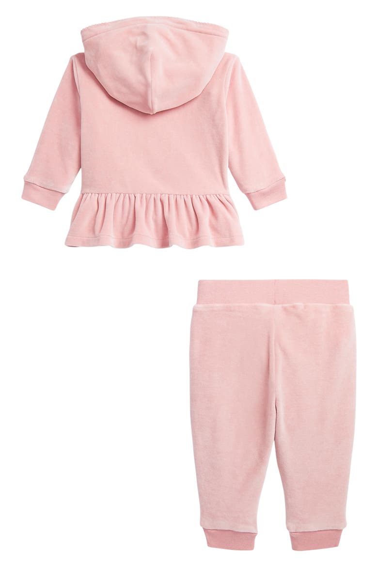 Velour Zip-Up Peplum Hoodie & Joggers Set, Alternate, color, TICKLED PINK