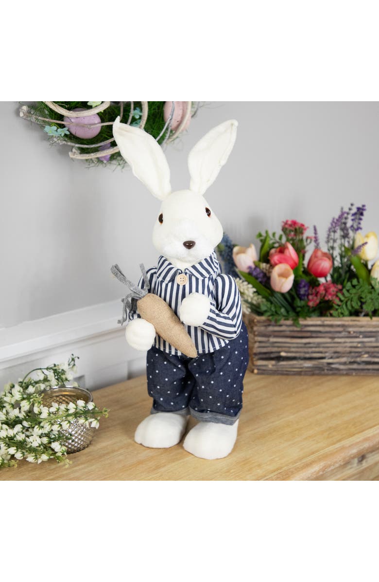 Northlight Standing Boy Bunny with Carrot Easter Figure Decoration - 19" - Navy Blue, Alternate, color, White