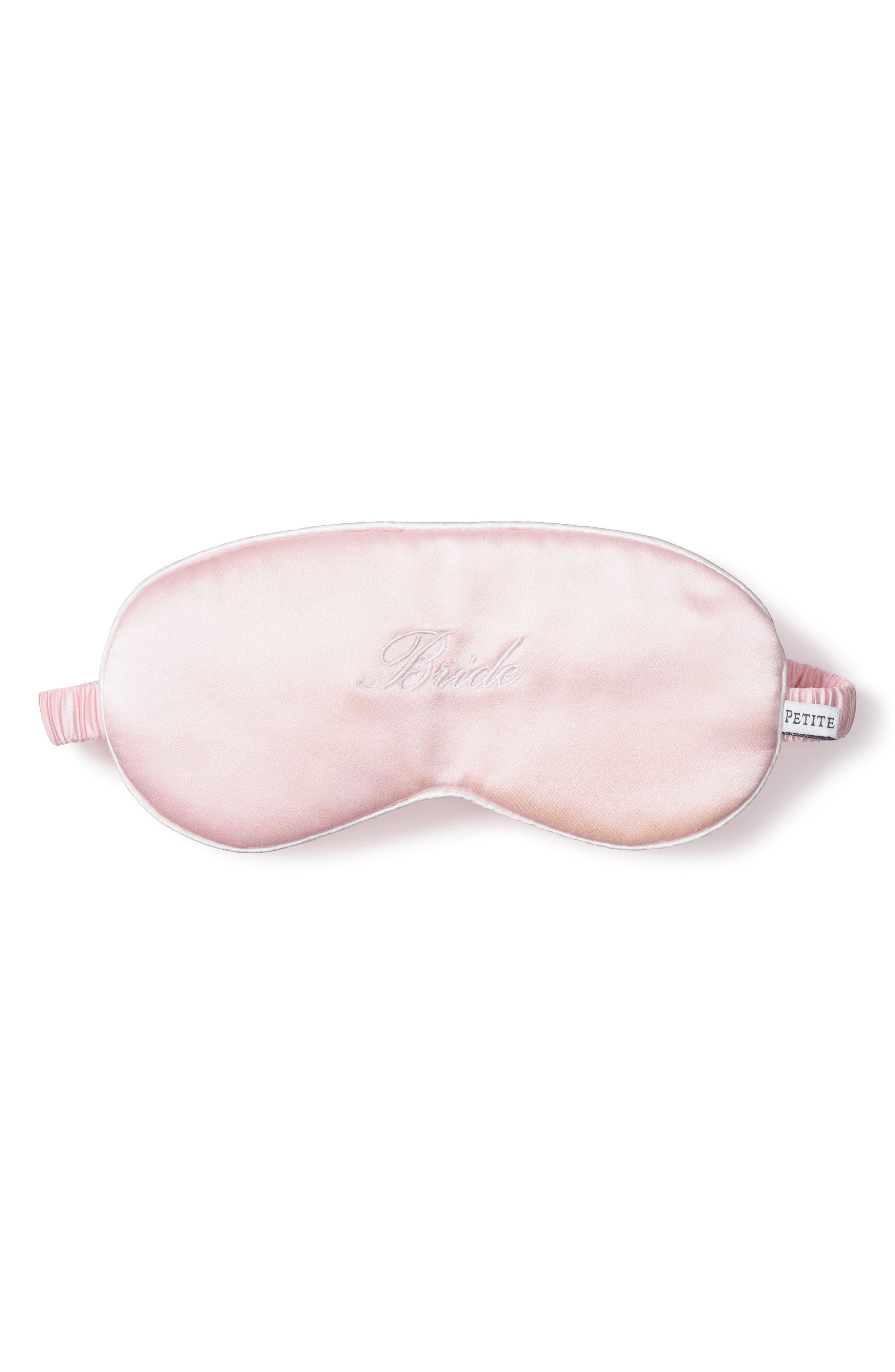 Petite Plume Bride Embroidered Silk Sleep Mask in Pink 
