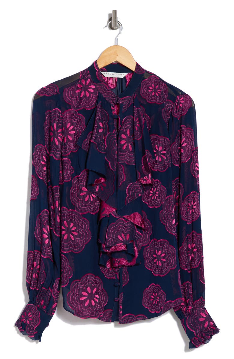 Trina Turk St Marks Silk Blend Button-Up Shirt, Alternate, color, Ink/ Trina Pink