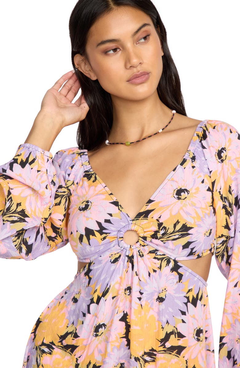 Billabong Last Call Cutout Long Sleeve Minidress, Alternate, color, Black Sands