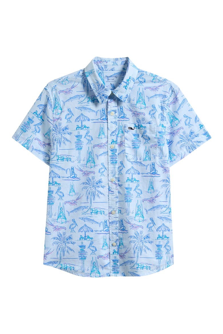 Kids' Key West Scene Print Short Sleeve Button-Up Shirt, Main, color, ICE WATER