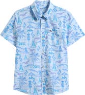 vineyard vines Kids' Key West Scene Print Short Sleeve Cotton Shirt