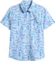 vineyard vines Kids' Key West Scene Print Short Sleeve Cotton Shirt