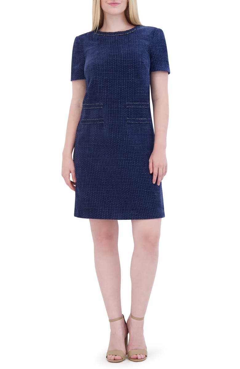Eliza J Tweed Shift Dress, Main, color, Medium Blu