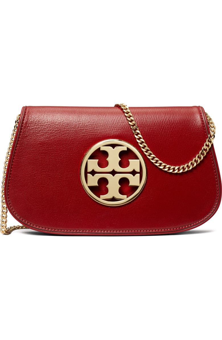 Tory Burch Reva Leather Clutch, Main, color, Brick
