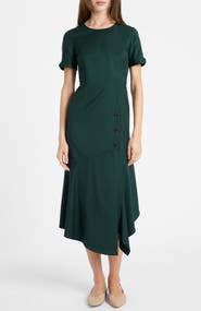 Santorelli Raine Short Sleeve Hi-Lo Midi Dress in Soft Stretch Twill