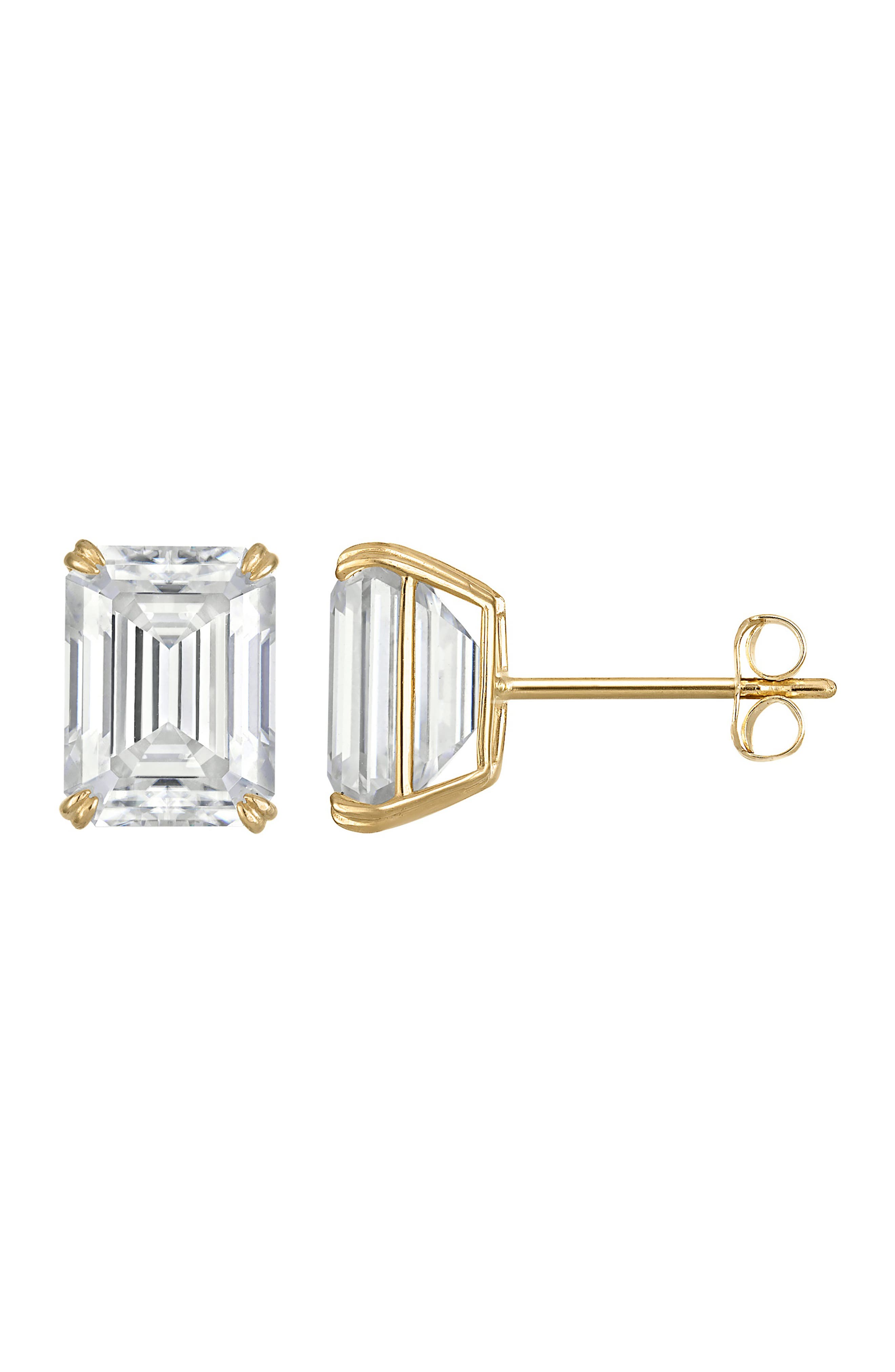 FZN 14k Gold Emerald Cut Moissanite Stud Earrings