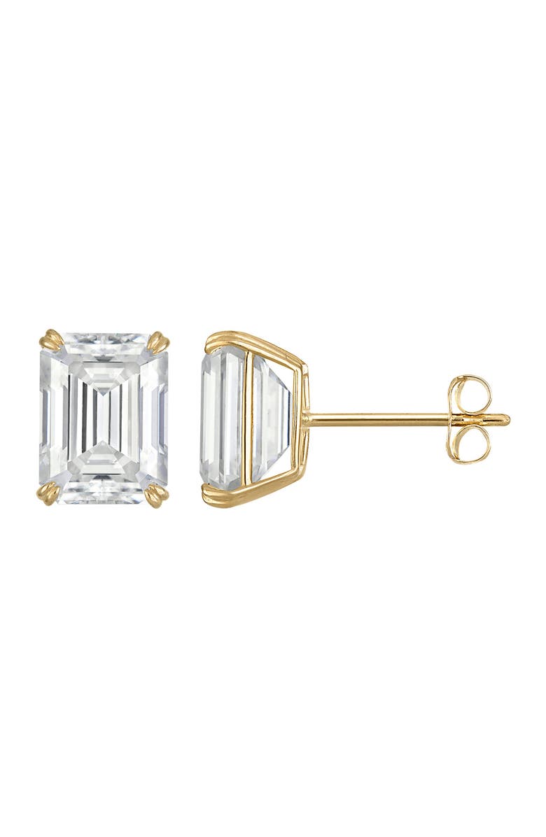 FZN 14k Gold Emerald Cut Moissanite Stud Earrings, Main, color, Yellow