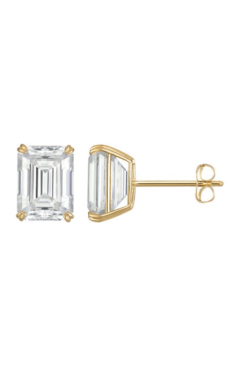 14k Gold Emerald Cut Moissanite Stud Earrings
